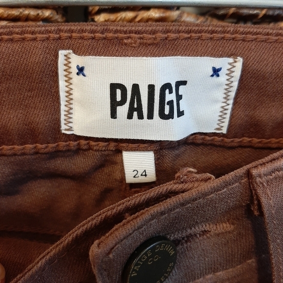 Paige Jeans Verdugo Ankle Coated Waxed Denim Skinny Brown Sienna Silk 24 USA - Picture 4 of 10